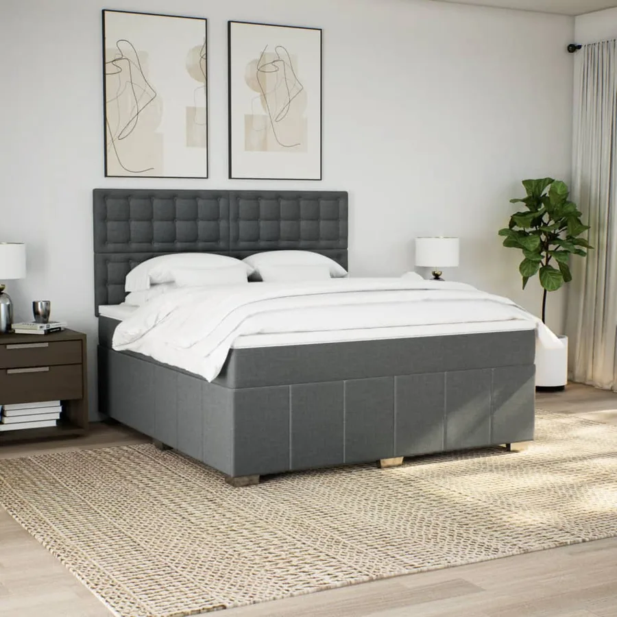 Sommier à lattes de lit avec matelas Gris foncé 180x200cm Tissu - 5