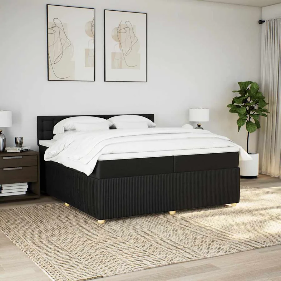 Sommier à lattes de lit avec matelas Noir 200x200 cm Tissu - 4