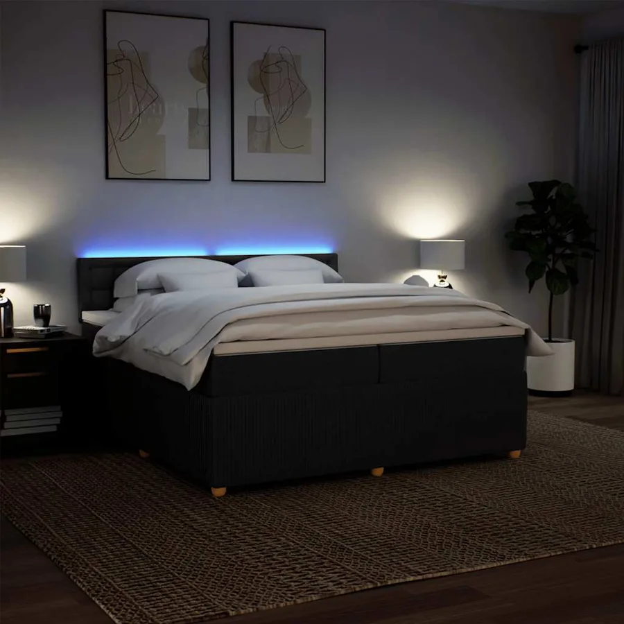 Sommier à lattes de lit avec matelas Noir 200x200 cm Tissu - 5