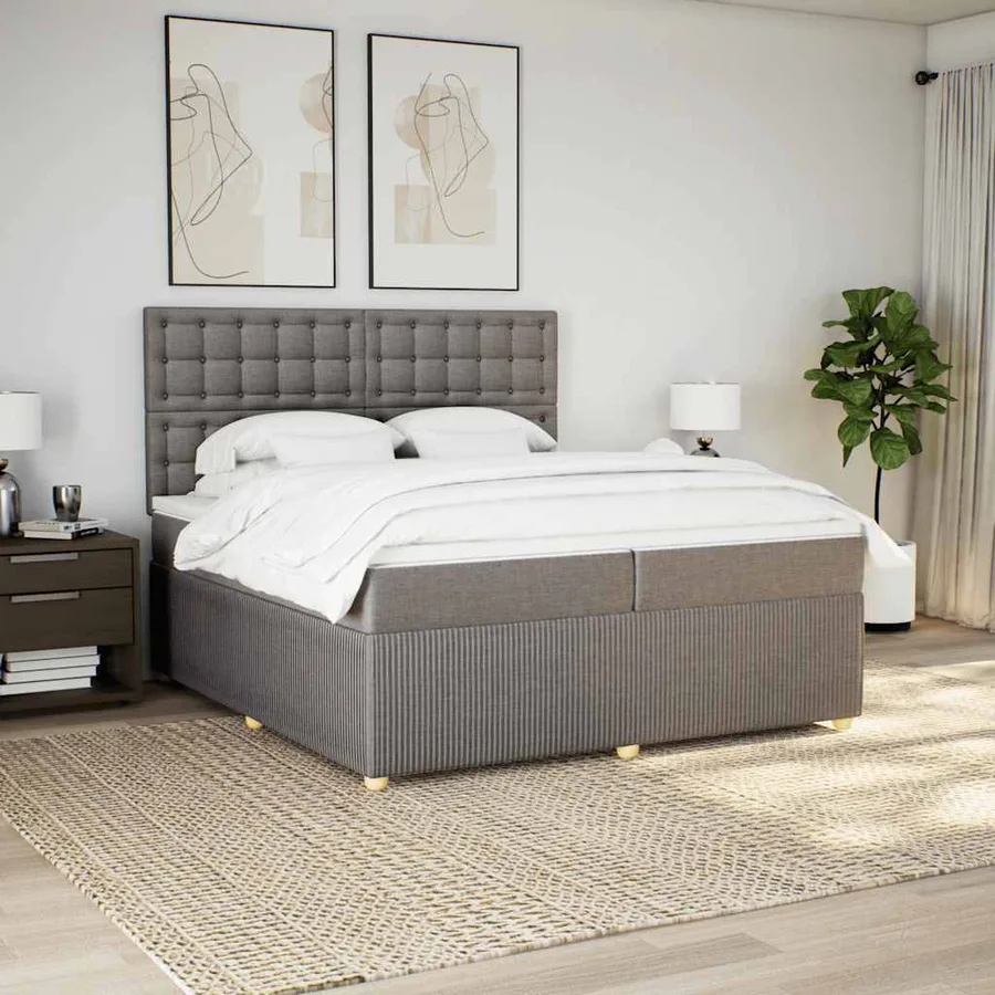 Sommier à lattes de lit avec matelas Taupe 200x200 cm Tissu - 5