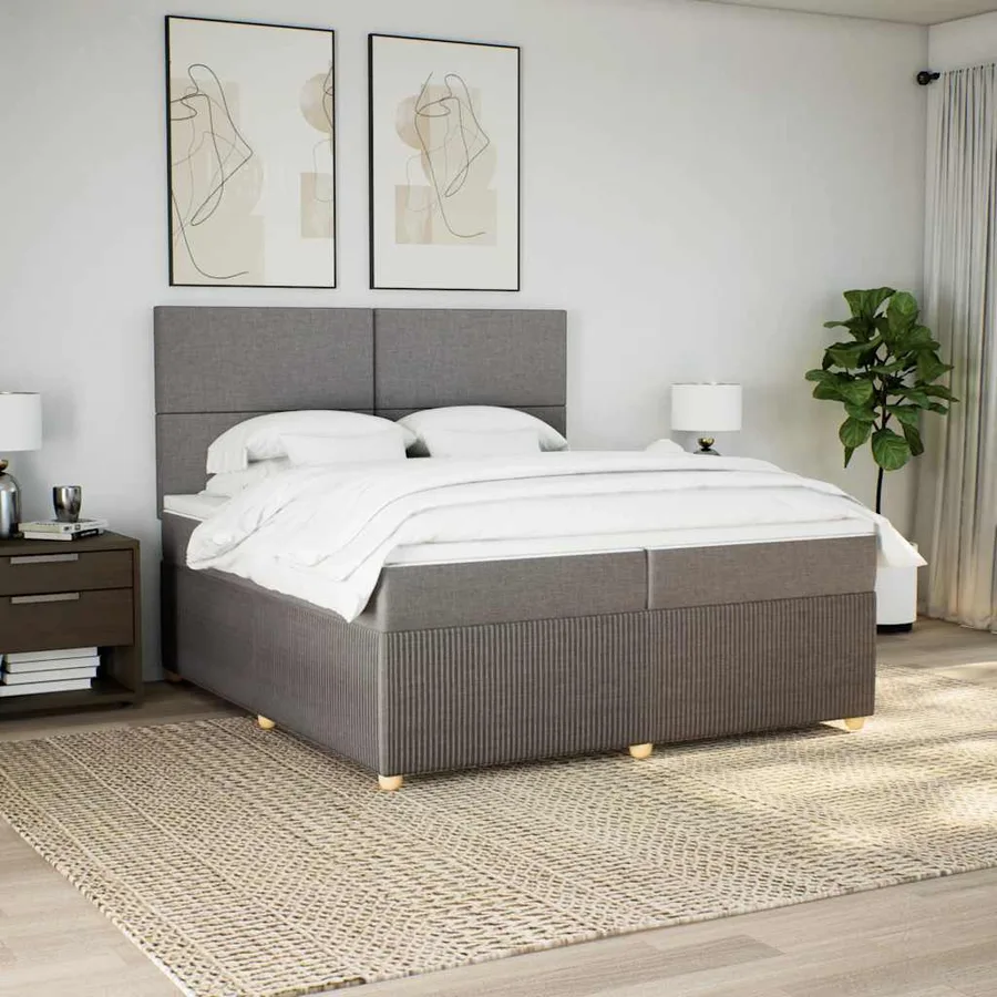 Sommier à lattes de lit avec matelas Taupe 200x200 cm Tissu - 5