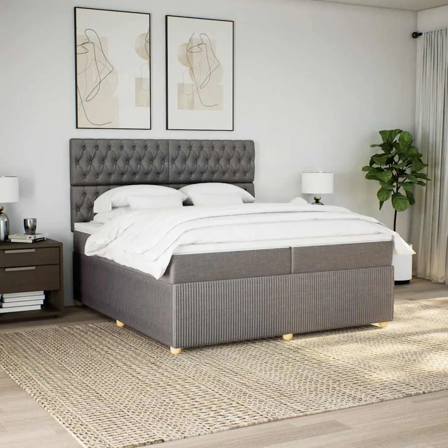 Sommier à lattes de lit avec matelas Taupe 200x200 cm Tissu - 5
