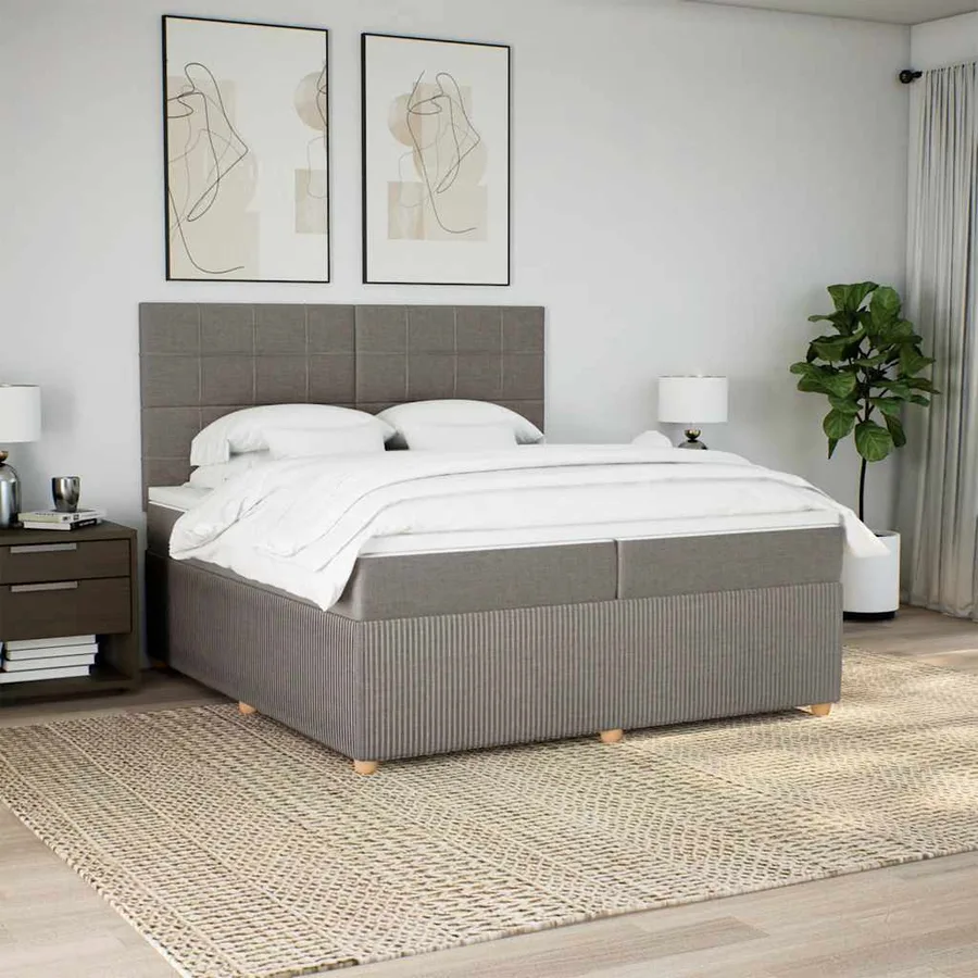 Sommier à lattes de lit avec matelas Taupe 200x200 cm Tissu - 3