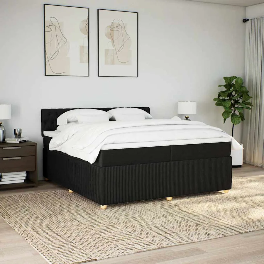 Sommier à lattes de lit avec matelas Noir 200x200 cm Tissu - 4
