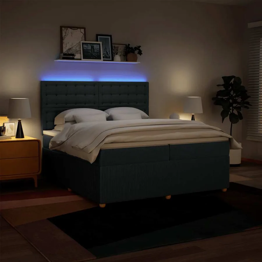 Sommier à lattes de lit avec matelas Bleu 200x200 cm Tissu - 4