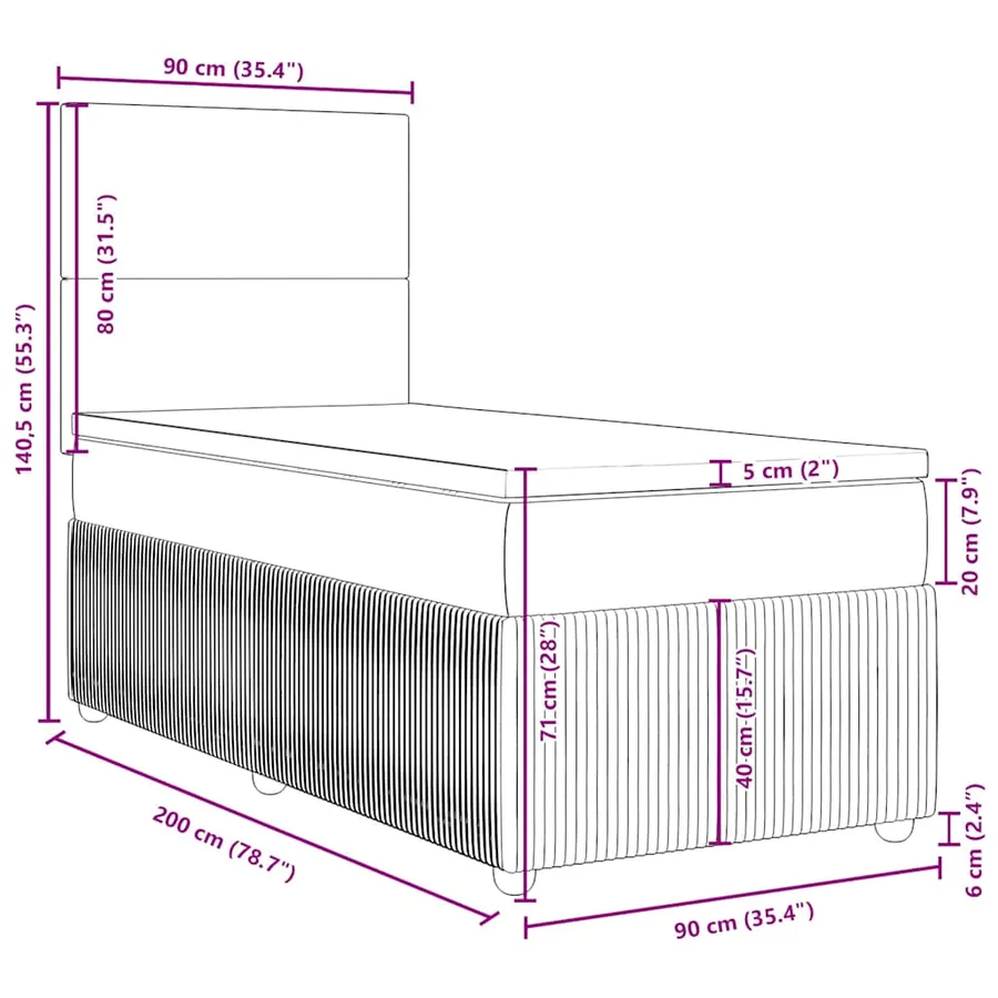 Sommier à lattes de lit avec matelas Crème 90x200 cm Tissu - 18