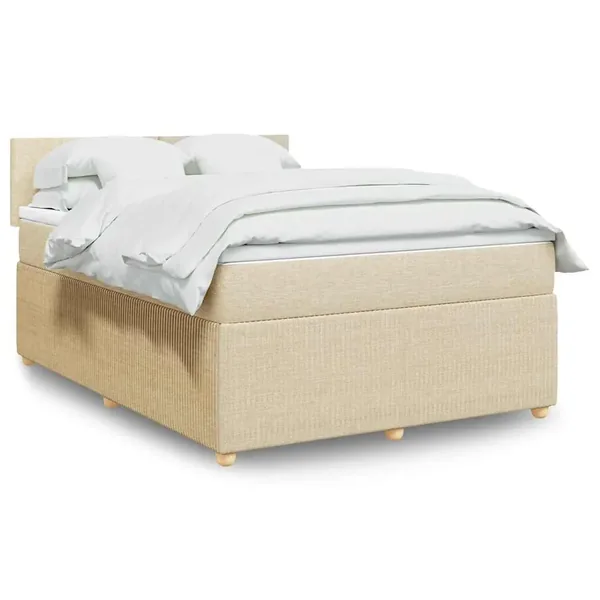 Sommier à lattes de lit avec matelas Crème 140x190 cm Tissu