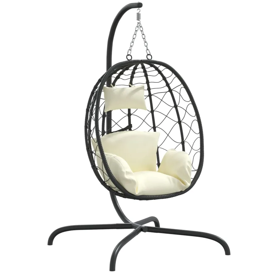 Fauteuil suspendu avec coussin en polyrotin et acier blanc crème - 2