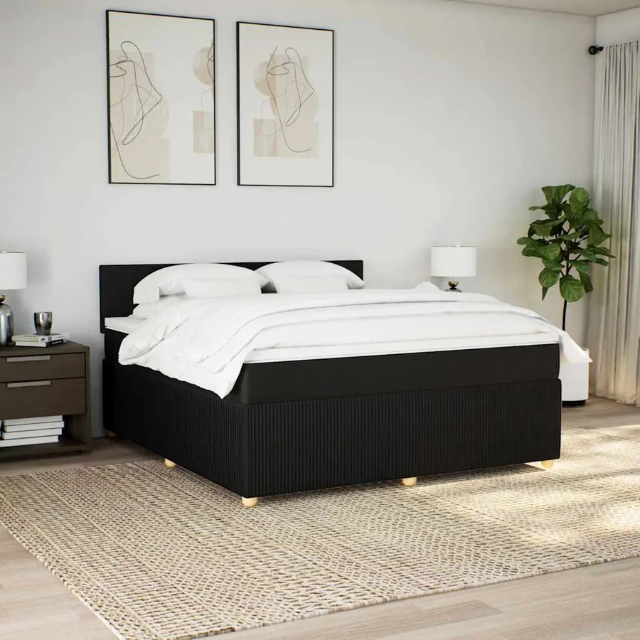 Sommier à lattes de lit avec matelas Noir 180x200 cm Tissu - 4