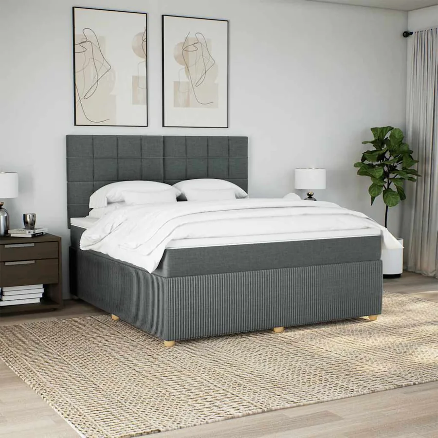 Sommier à lattes de lit avec matelas Gris foncé 180x200cm Tissu