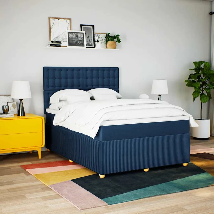 Sommier à lattes de lit avec matelas Bleu 160x200 cm Tissu - 3