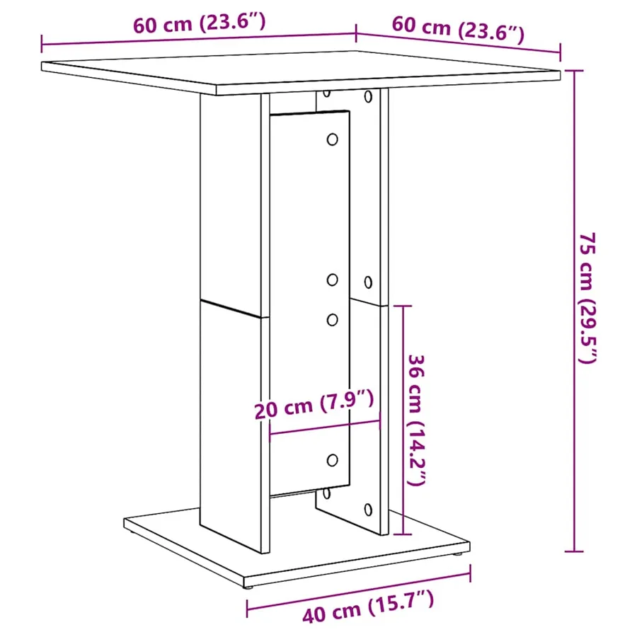 Table de bistro chêne artisanal 60x60x75 cm bois d'ingénierie - 9
