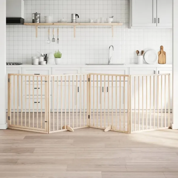 Barrière pour chiens avec porte 4 panneaux bois de peuplier