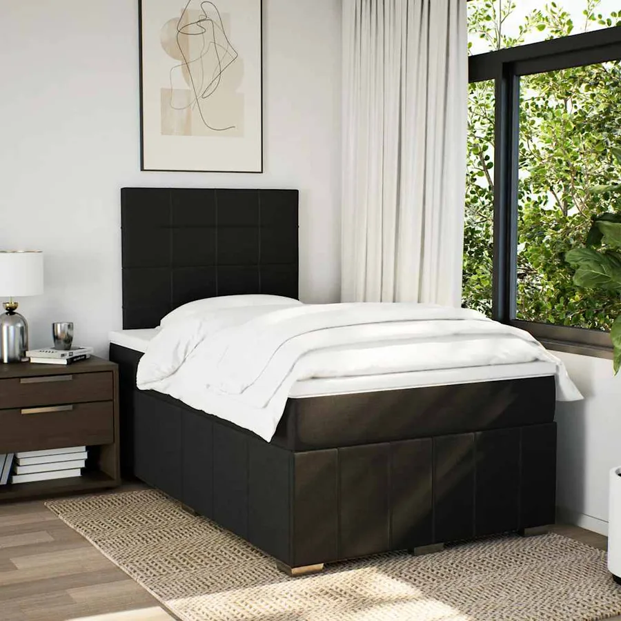 Sommier à lattes de lit avec matelas Noir 120x200 cm Tissu - 5