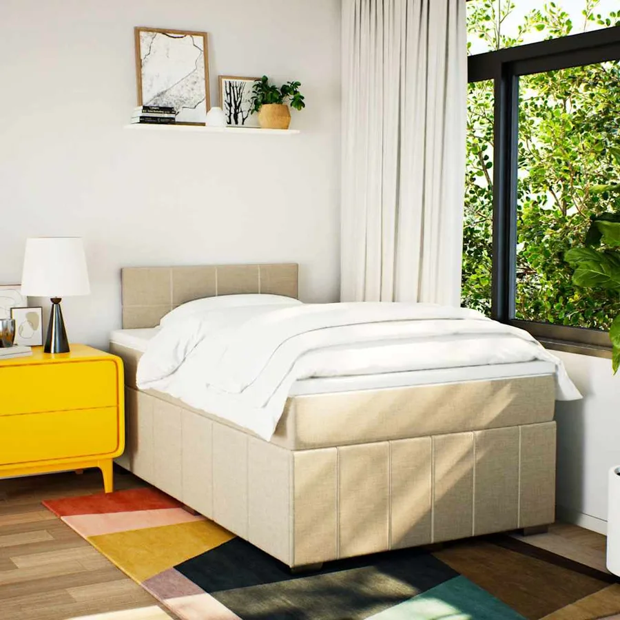 Sommier à lattes de lit avec matelas Crème 120x200 cm Tissu - 3
