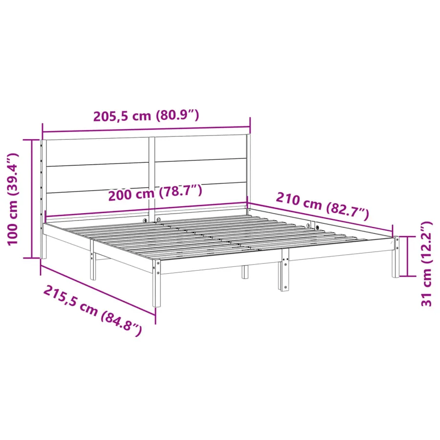Cadre de lit extra long sans matelas 200x210 cm bois massif - 9