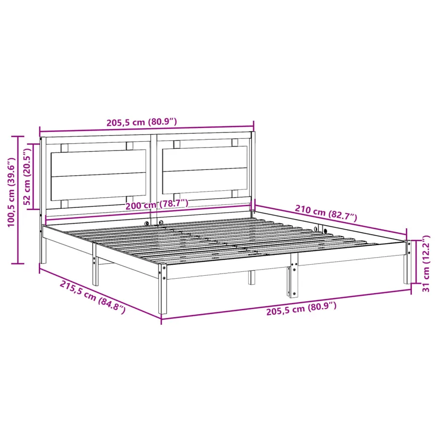 Cadre de lit extra long sans matelas 200x210 cm bois massif - 9