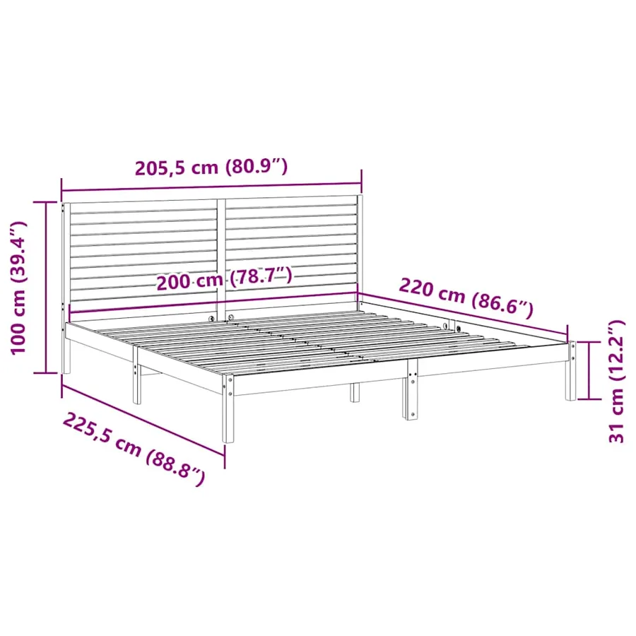 Cadre de lit extra long sans matelas 200x220 cm bois massif - 9