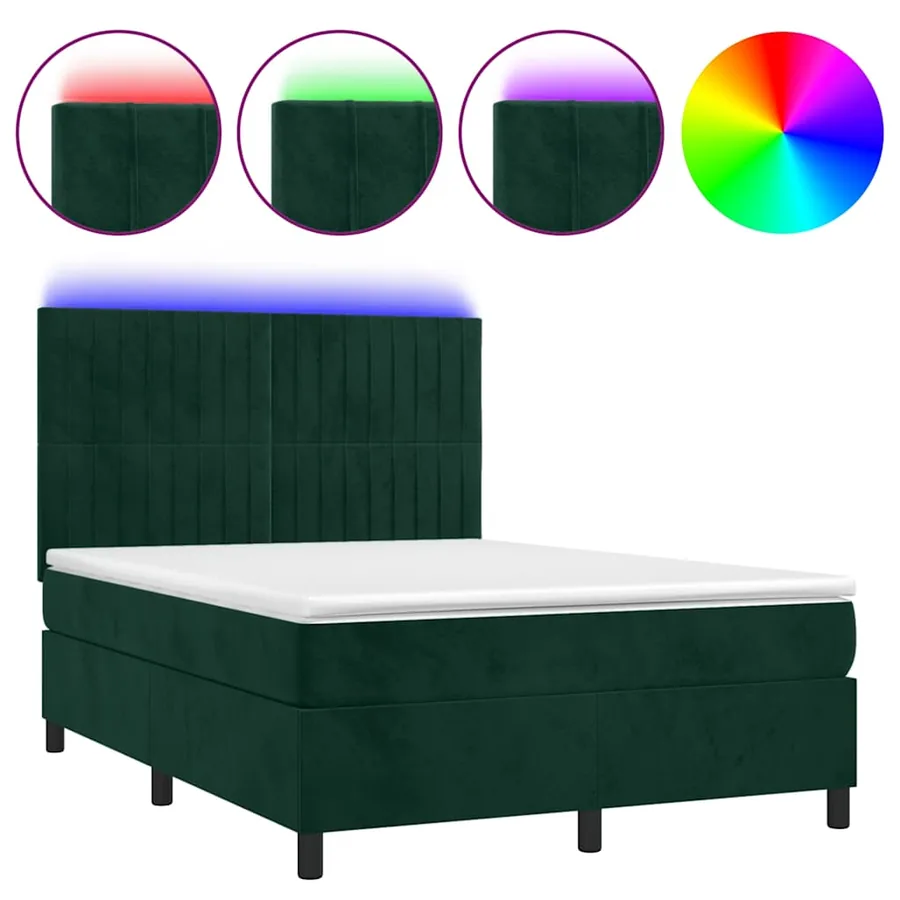 Sommier à lattes de lit matelas et LED Vert foncé 140x200 cm - 2