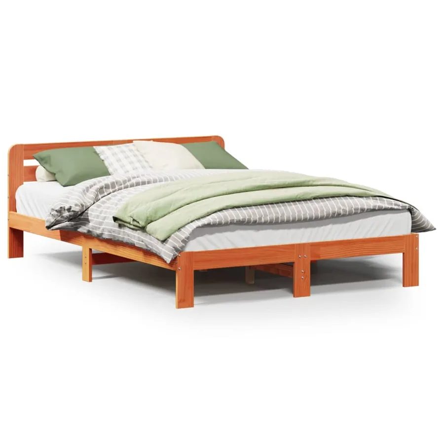 Cadre de lit sans matelas cire marron 140x190cm bois pin massif - 2