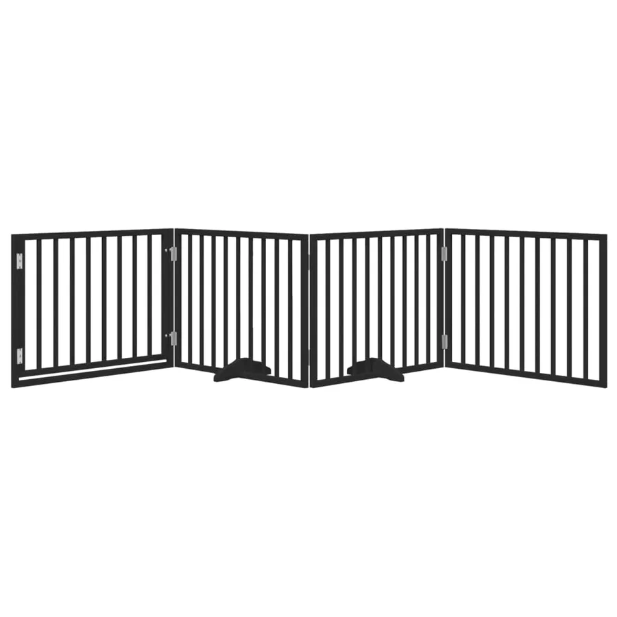 Barrière pour chiens et porte 4 panneaux noir bois de peuplier - 3