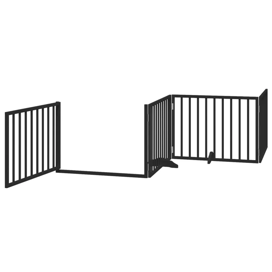 Barrière pour chiens et porte 4 panneaux noir bois de peuplier - 4