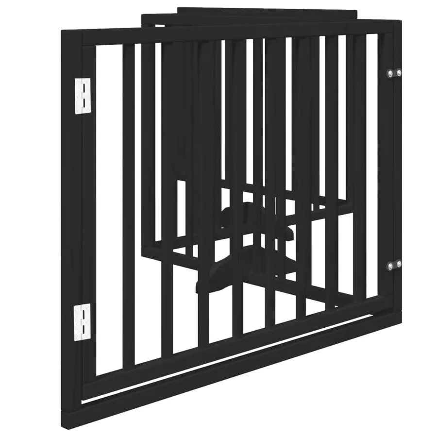 Barrière pour chiens et porte 4 panneaux noir bois de peuplier - 5