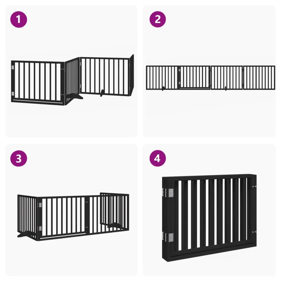 Barrière pour chiens et porte 4 panneaux noir bois de peuplier - 7