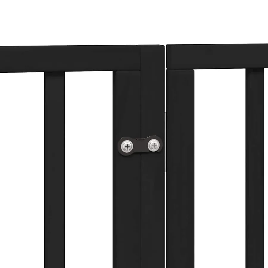 Barrière pour chiens et porte 4 panneaux noir bois de peuplier - 9