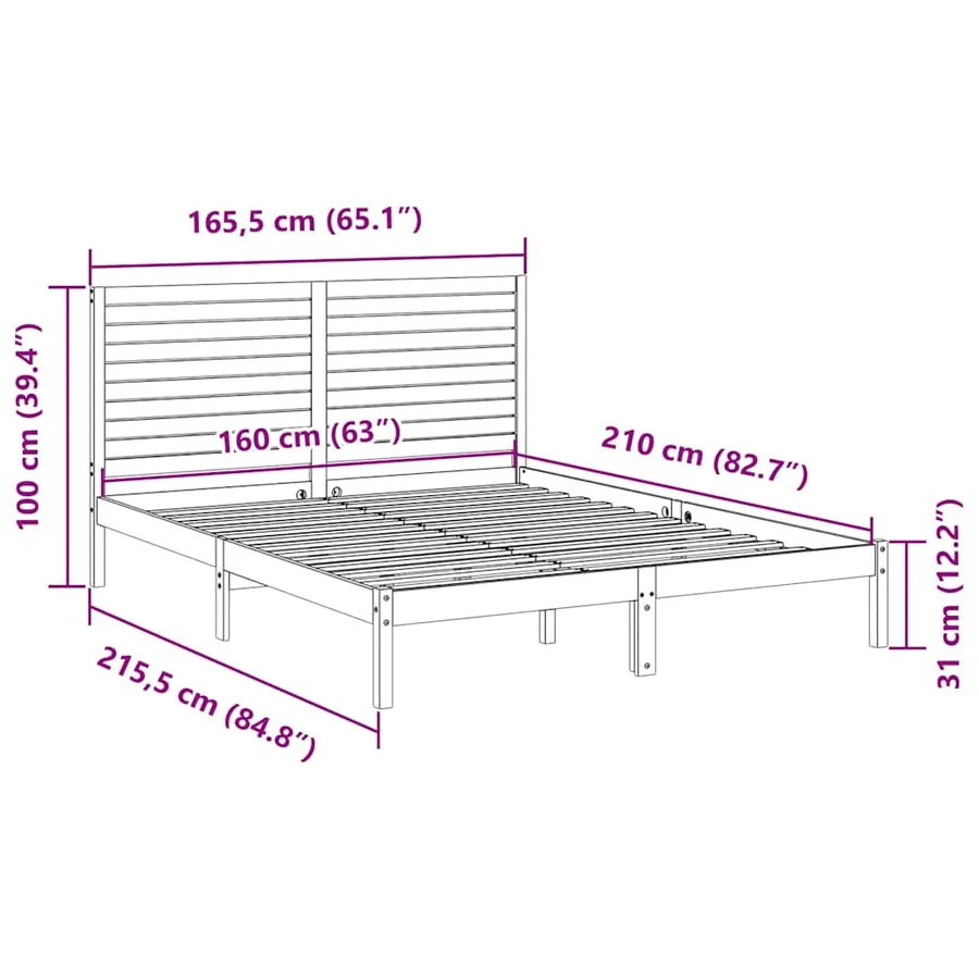 Cadre de lit extra long sans matelas 160x210 cm bois massif - 9