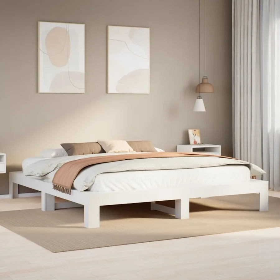 Cadre de lit sans matelas blanc 180x200 cm bois massif de pin