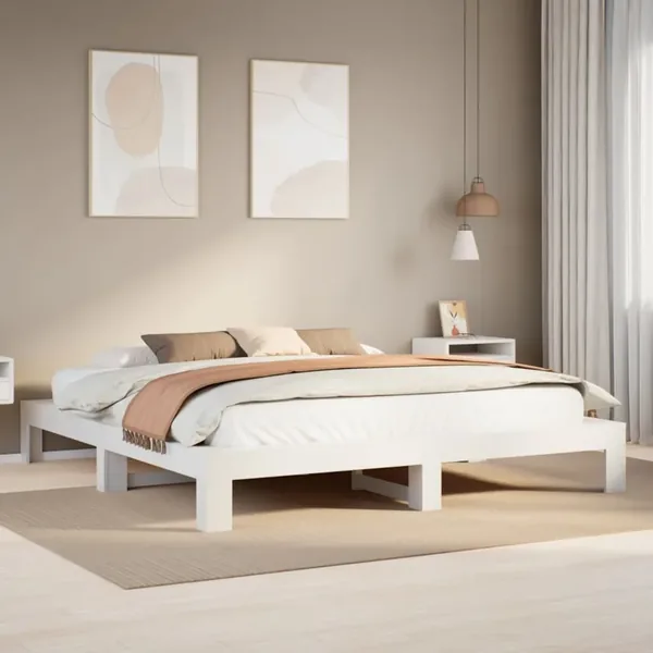 Cadre de lit sans matelas blanc 180x200 cm bois massif de pin