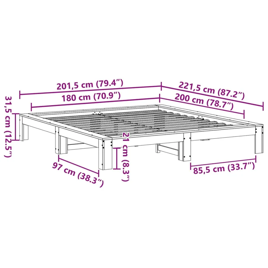 Cadre de lit sans matelas blanc 180x200 cm bois massif de pin - 8
