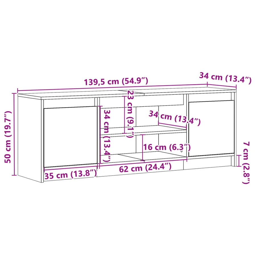Meuble TV avec LED blanc 139,5x34x50 cm bois d'ingénierie - 14