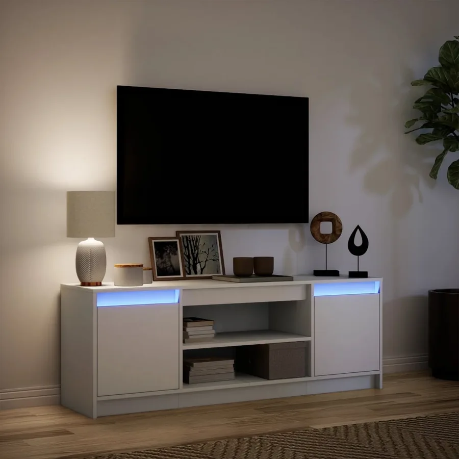 Meuble TV avec LED blanc 139,5x34x50 cm bois d'ingénierie - 5