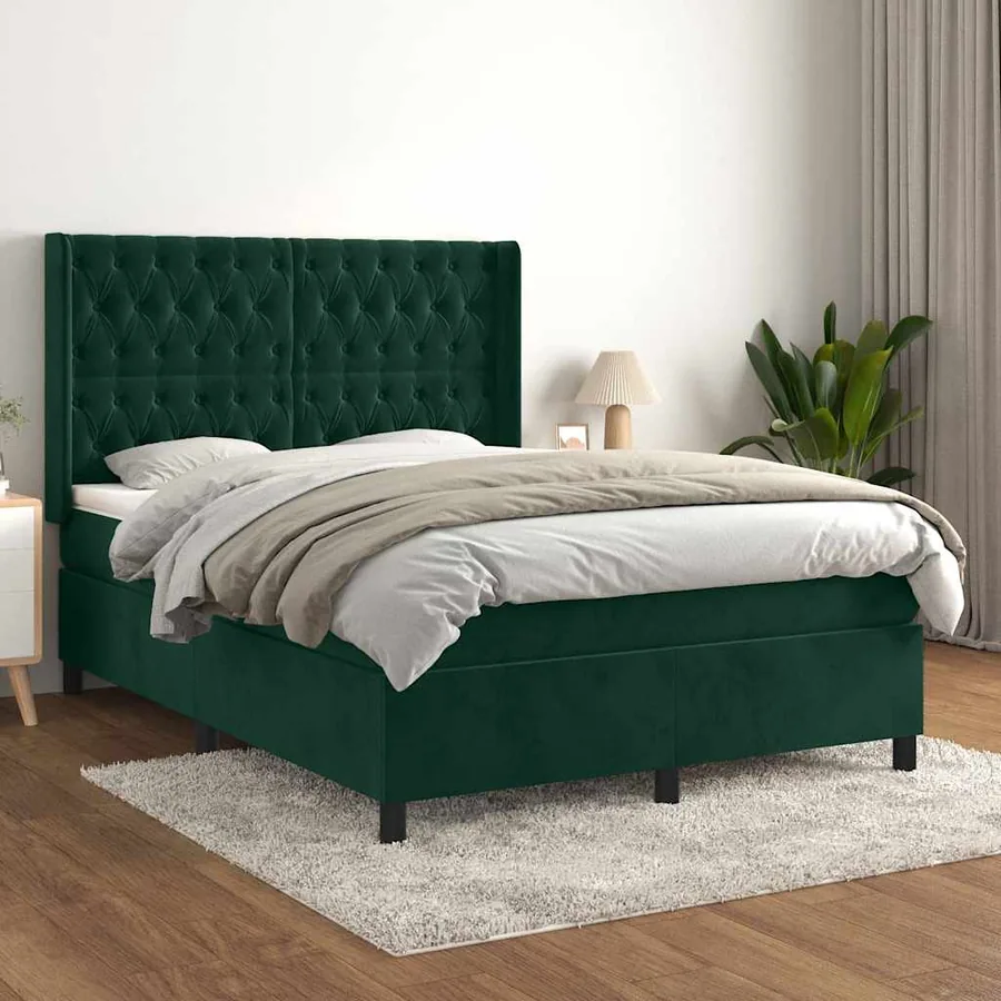 Sommier à lattes de lit et matelas Vert foncé 140x190cm Velours