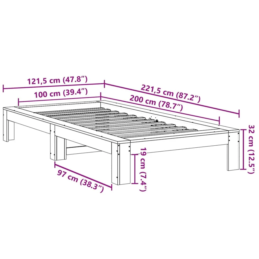 Cadre de lit sans matelas cire marron 100x200cm bois pin massif - 8