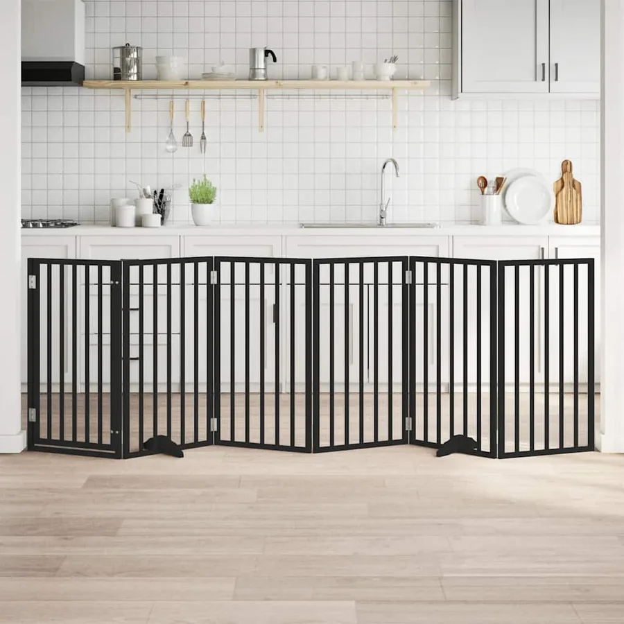 Barrière pour chiens et porte 6 panneaux noir bois de peuplier