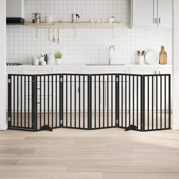 Barrière pour chiens et porte 6 panneaux noir bois de peuplier