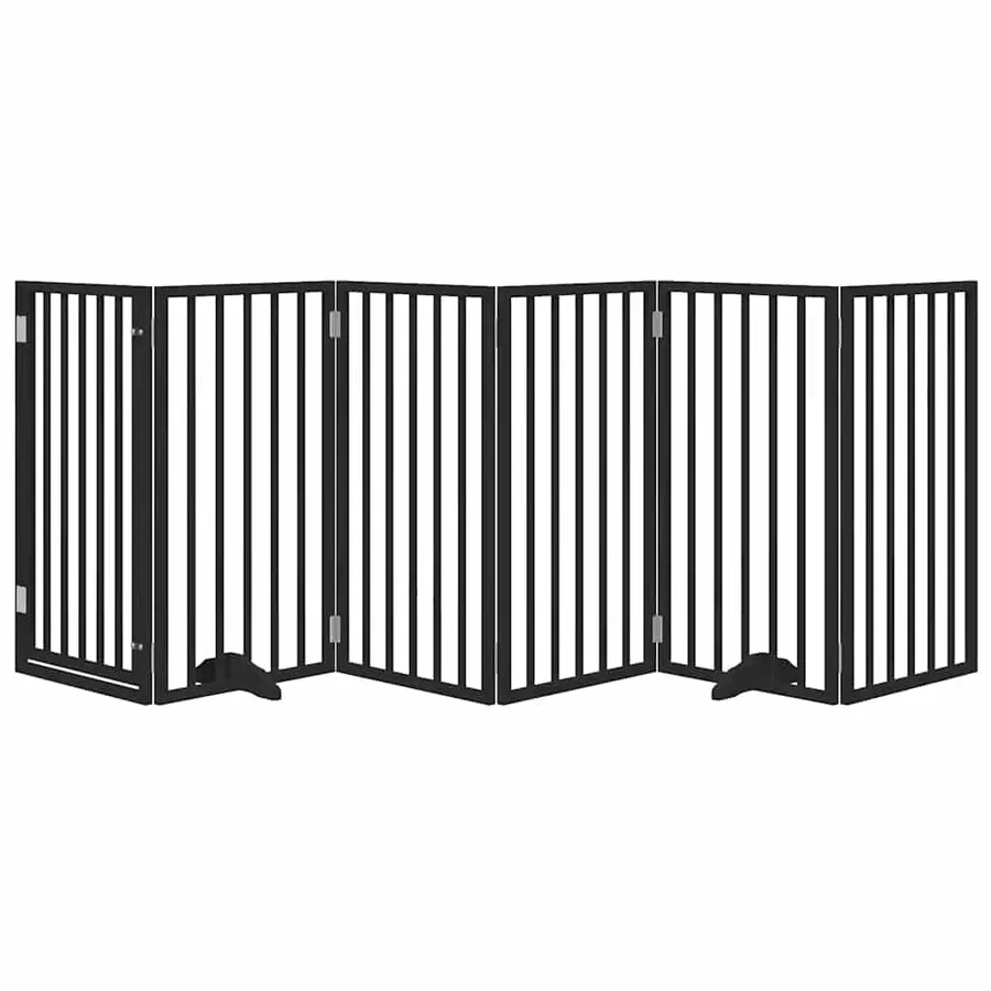 Barrière pour chiens et porte 6 panneaux noir bois de peuplier - 3