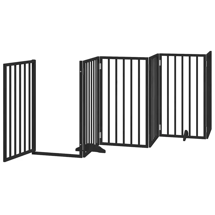 Barrière pour chiens et porte 6 panneaux noir bois de peuplier - 4
