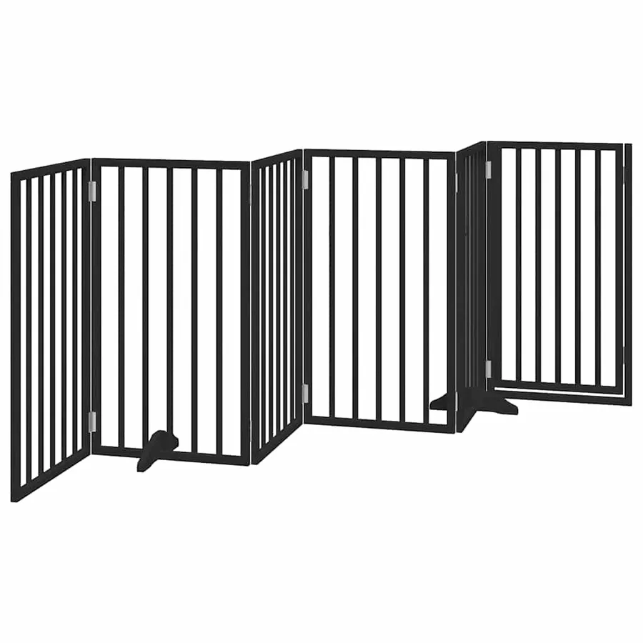 Barrière pour chiens et porte 6 panneaux noir bois de peuplier - 6