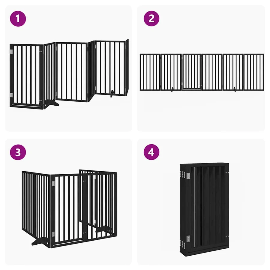 Barrière pour chiens et porte 6 panneaux noir bois de peuplier - 7