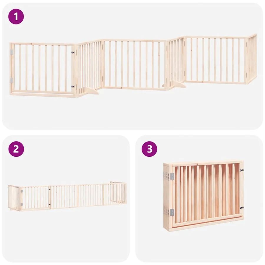 Barrière pour chien avec porte pliable 6 panneaux bois peuplier - 5