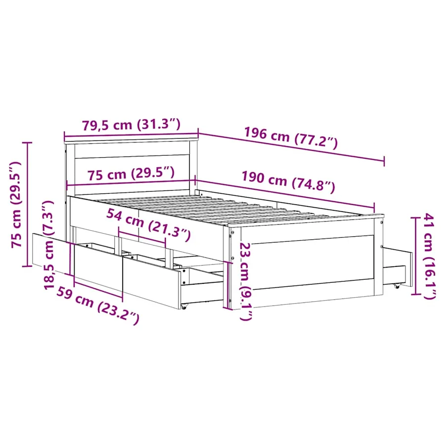 Cadre de lit sans matelas avec tête de lit 75x190 cm pin massif - 13