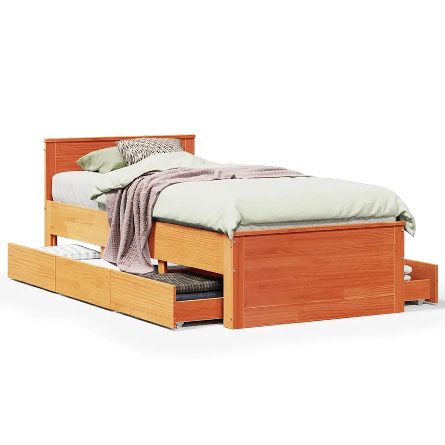 Cadre de lit sans matelas avec tête de lit 75x190 cm pin massif - 2