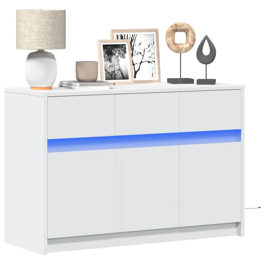 Meuble TV avec LED blanc 91x34x61 cm bois d'ingénierie