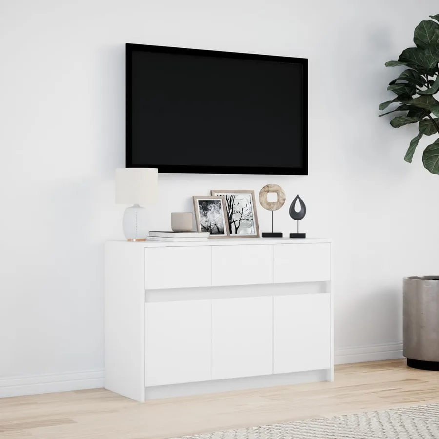 Meuble TV avec LED blanc 91x34x61 cm bois d'ingénierie - 4