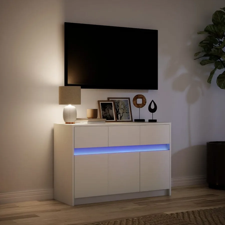Meuble TV avec LED blanc 91x34x61 cm bois d'ingénierie - 5