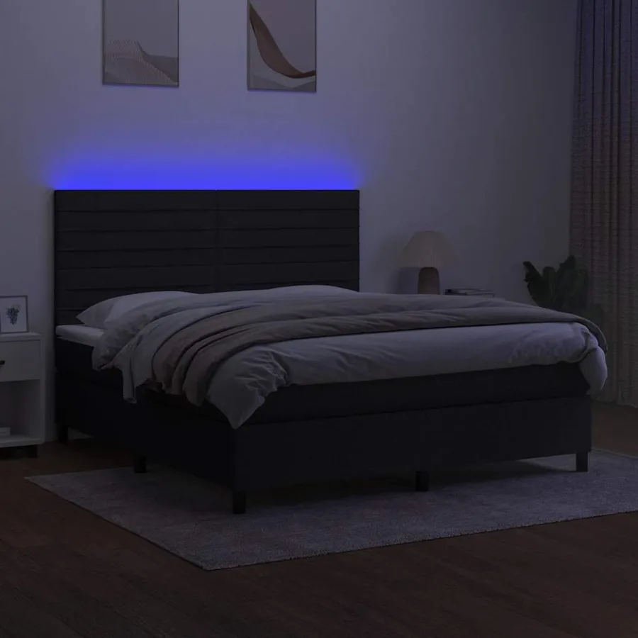 Sommier à lattes de lit et matelas et LED Noir 180x200 cm Tissu - 4